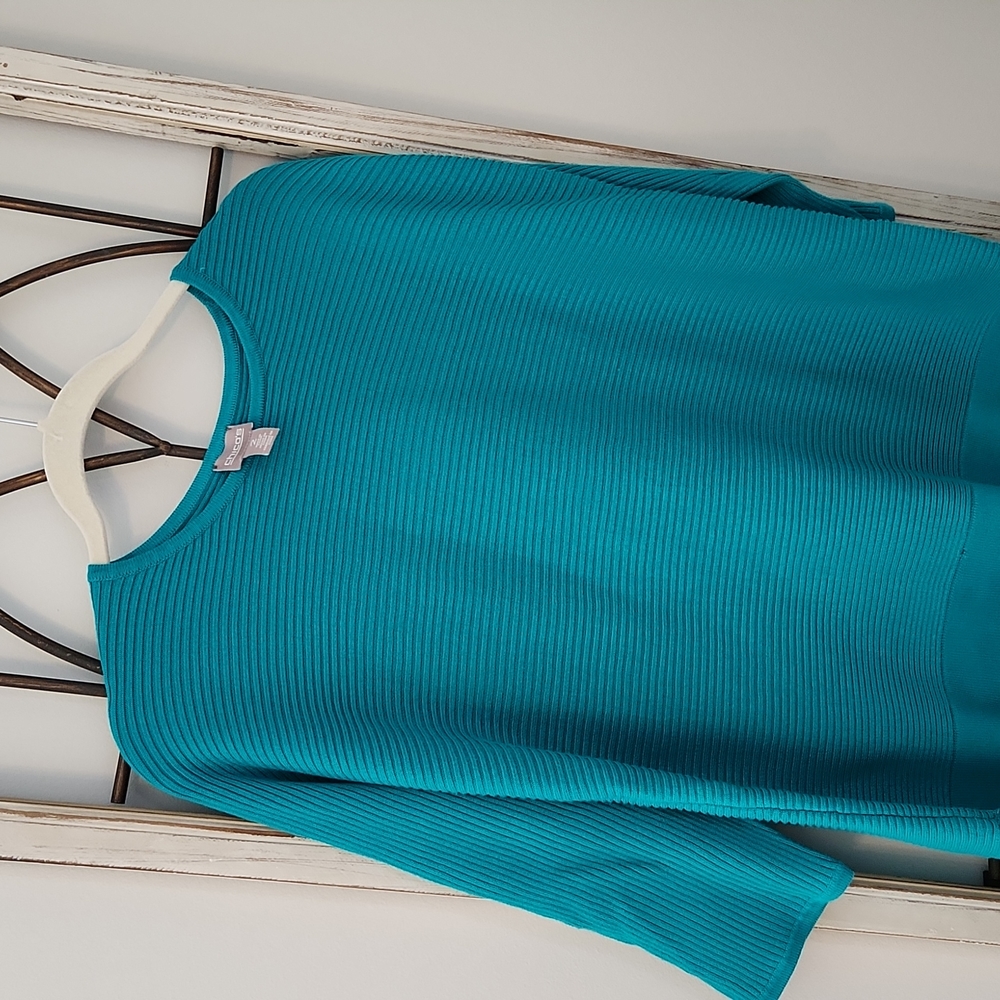 Chicos Teal Ribbed Sweater 2, Ladies 12